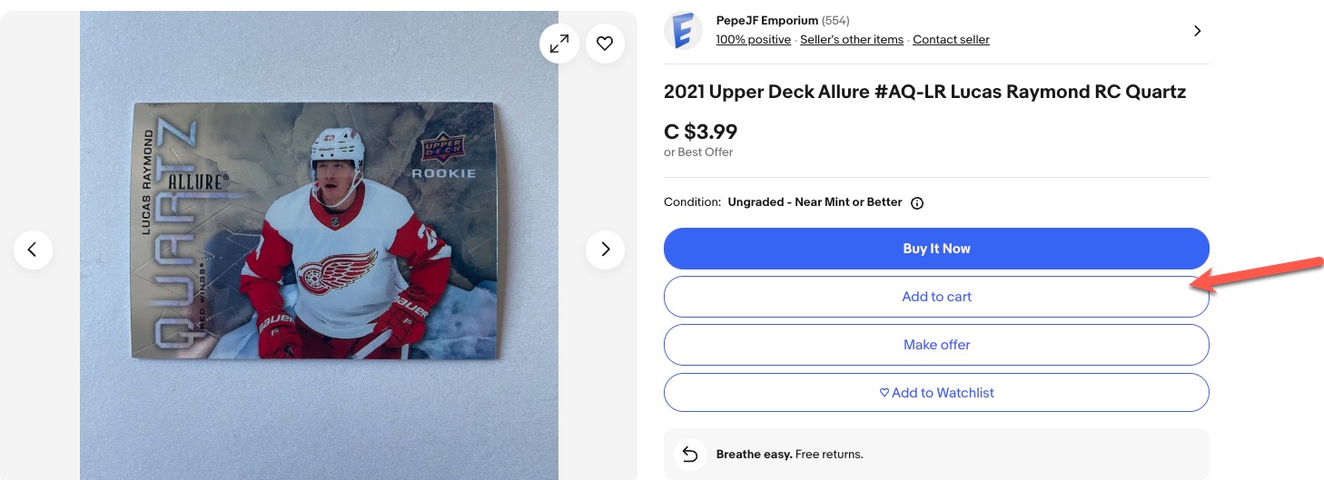 Add multiple card listings to your eBay cart